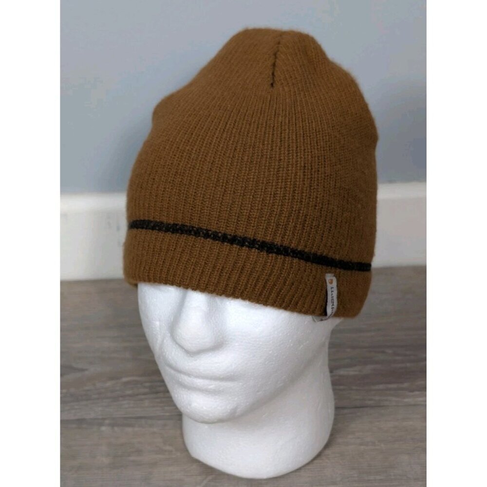 Carhartt Brown Adult Acrylic Watch Beanie Hat Wheat Khaki Cuff Side Logo Unisex
